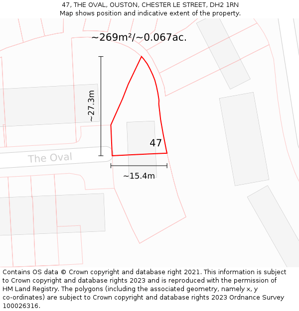 47, THE OVAL, OUSTON, CHESTER LE STREET, DH2 1RN: Plot and title map