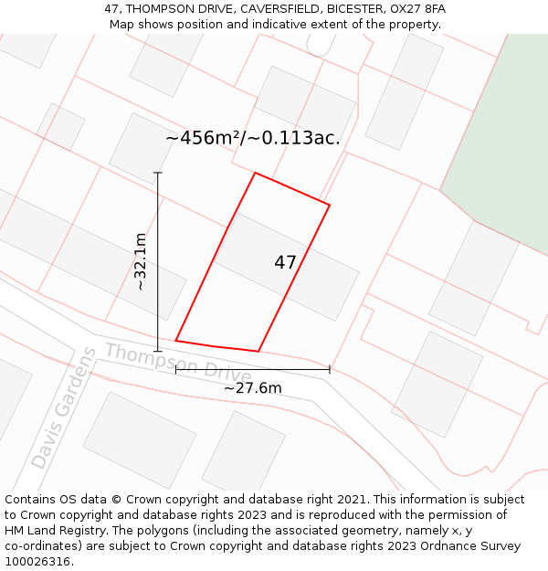 47, THOMPSON DRIVE, CAVERSFIELD, BICESTER, OX27 8FA: Plot and title map