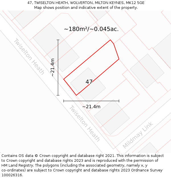 47, TWISELTON HEATH, WOLVERTON, MILTON KEYNES, MK12 5GE: Plot and title map