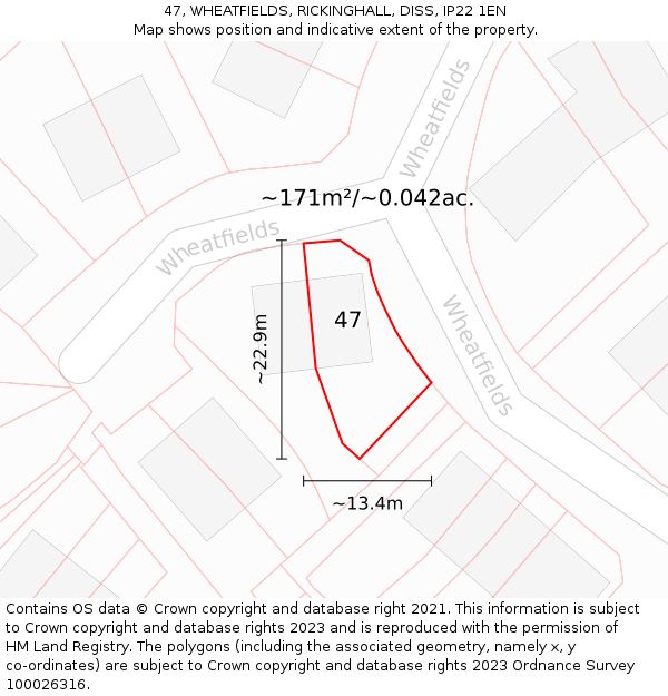 47, WHEATFIELDS, RICKINGHALL, DISS, IP22 1EN: Plot and title map