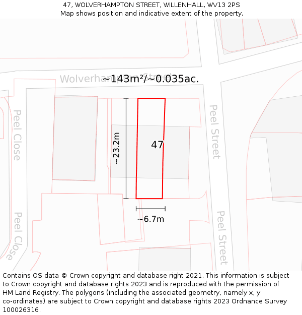 47, WOLVERHAMPTON STREET, WILLENHALL, WV13 2PS: Plot and title map