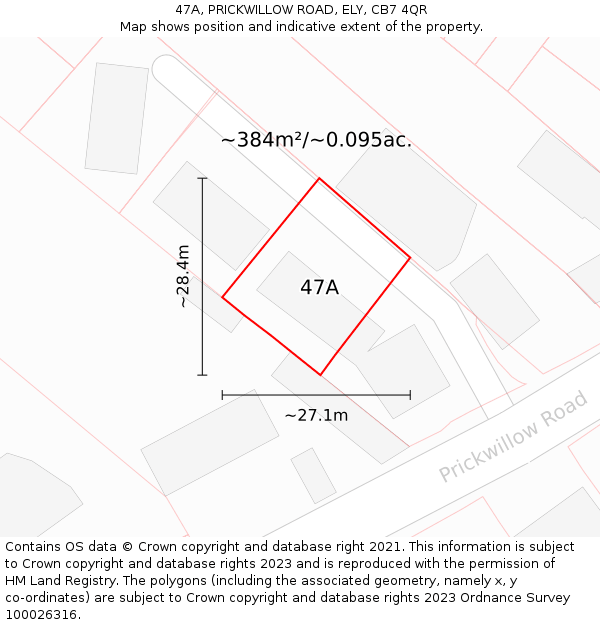 47A, PRICKWILLOW ROAD, ELY, CB7 4QR: Plot and title map