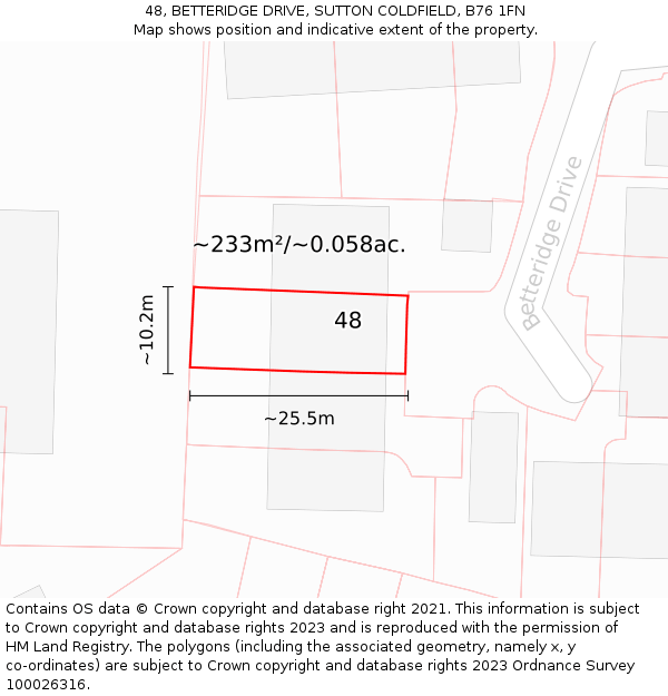 48, BETTERIDGE DRIVE, SUTTON COLDFIELD, B76 1FN: Plot and title map