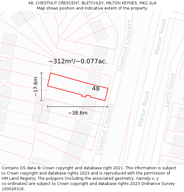 48, CHESTNUT CRESCENT, BLETCHLEY, MILTON KEYNES, MK2 2LA: Plot and title map