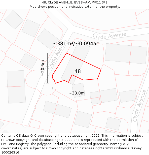 48, CLYDE AVENUE, EVESHAM, WR11 3FE: Plot and title map