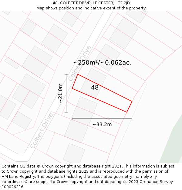 48, COLBERT DRIVE, LEICESTER, LE3 2JB: Plot and title map
