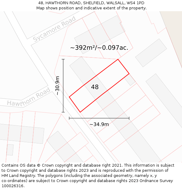 48, HAWTHORN ROAD, SHELFIELD, WALSALL, WS4 1PD: Plot and title map