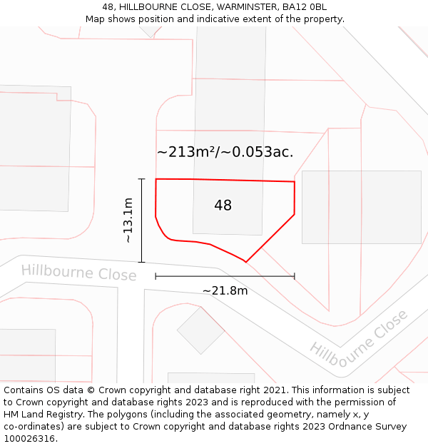 48, HILLBOURNE CLOSE, WARMINSTER, BA12 0BL: Plot and title map