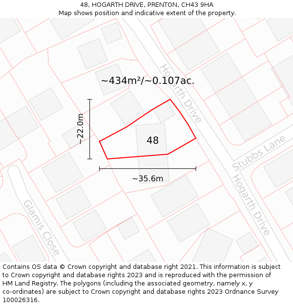 48, HOGARTH DRIVE, PRENTON, CH43 9HA: Plot and title map