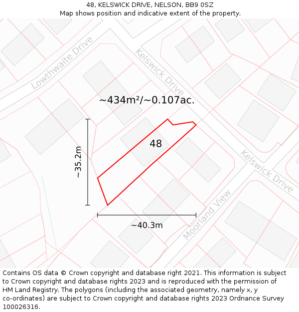 48, KELSWICK DRIVE, NELSON, BB9 0SZ: Plot and title map