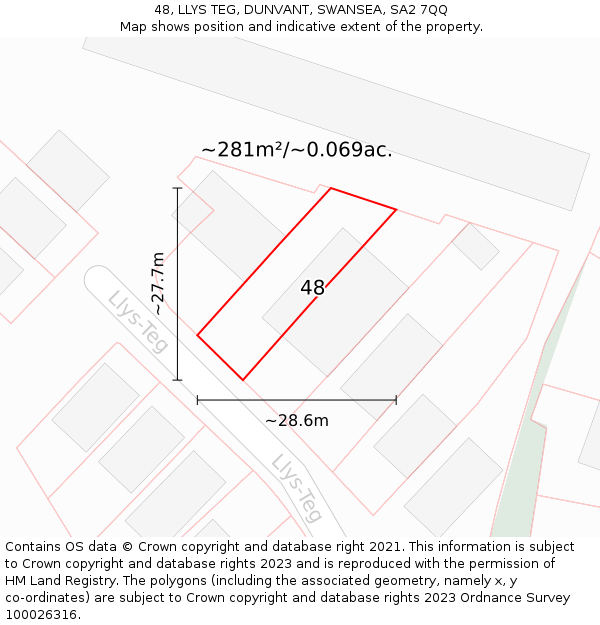 48, LLYS TEG, DUNVANT, SWANSEA, SA2 7QQ: Plot and title map