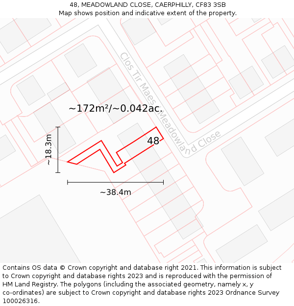 48, MEADOWLAND CLOSE, CAERPHILLY, CF83 3SB: Plot and title map