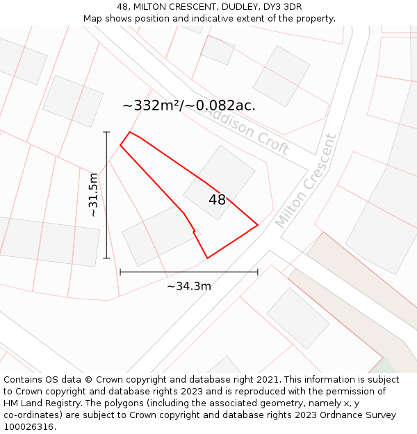 48, MILTON CRESCENT, DUDLEY, DY3 3DR: Plot and title map