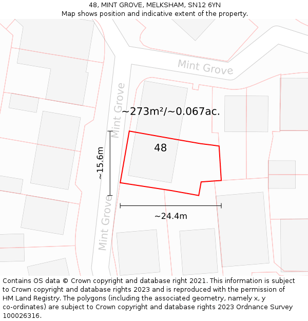 48, MINT GROVE, MELKSHAM, SN12 6YN: Plot and title map