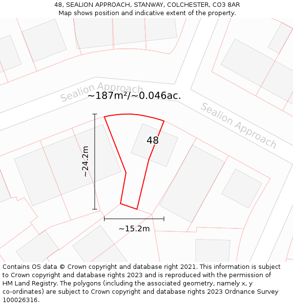 48, SEALION APPROACH, STANWAY, COLCHESTER, CO3 8AR: Plot and title map