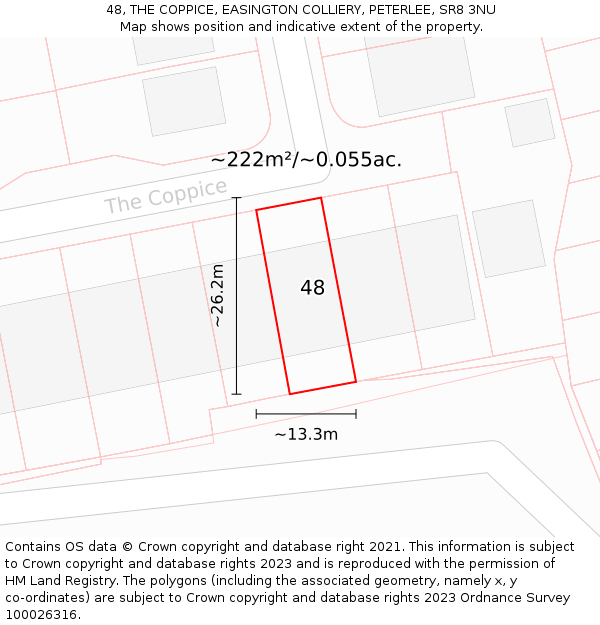 48, THE COPPICE, EASINGTON COLLIERY, PETERLEE, SR8 3NU: Plot and title map