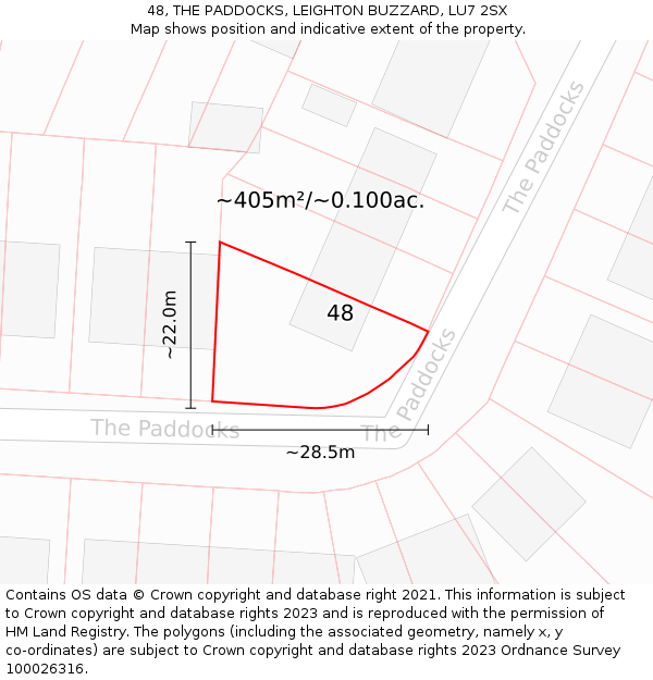 48, THE PADDOCKS, LEIGHTON BUZZARD, LU7 2SX: Plot and title map
