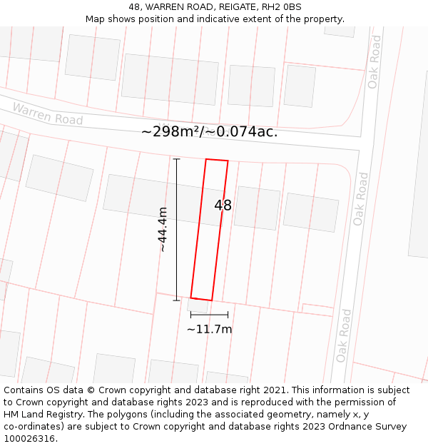 48, WARREN ROAD, REIGATE, RH2 0BS: Plot and title map