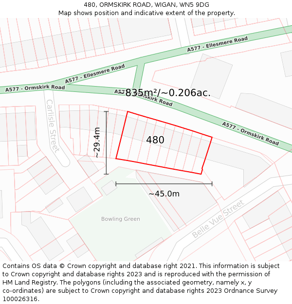 480, ORMSKIRK ROAD, WIGAN, WN5 9DG: Plot and title map