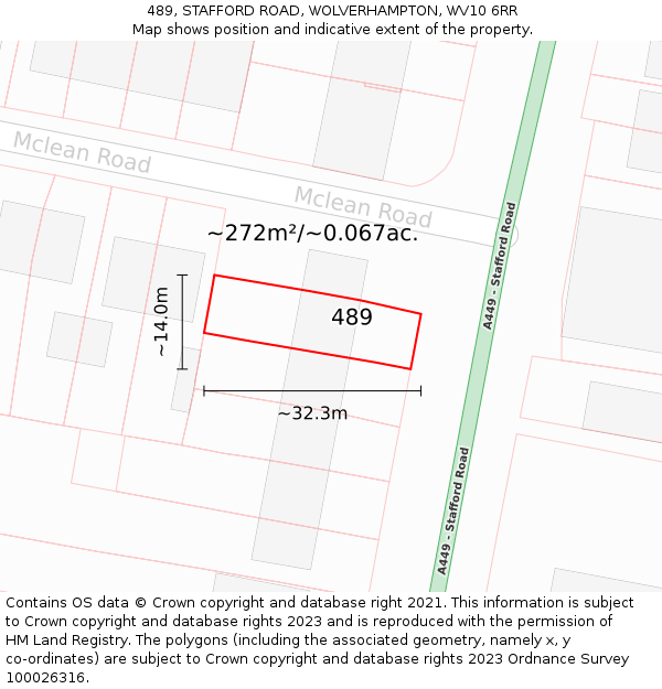 489, STAFFORD ROAD, WOLVERHAMPTON, WV10 6RR: Plot and title map
