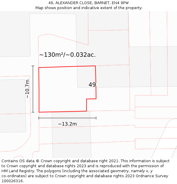 49, ALEXANDER CLOSE, BARNET, EN4 9PW: Plot and title map