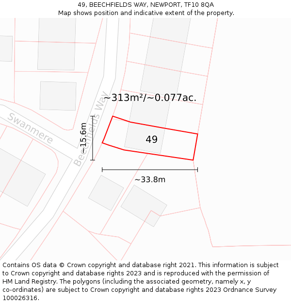 49, BEECHFIELDS WAY, NEWPORT, TF10 8QA: Plot and title map