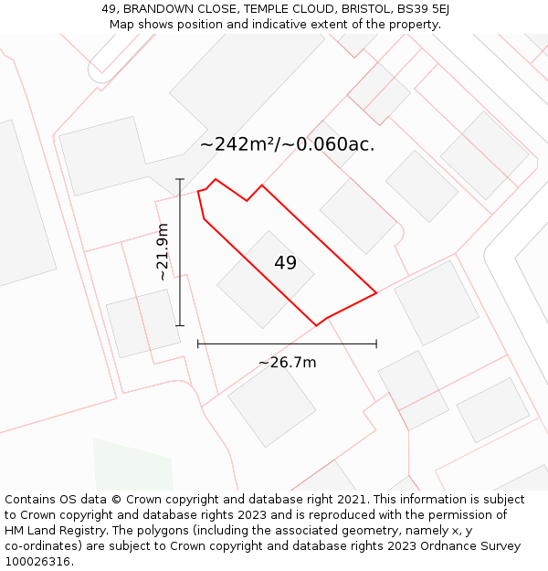 49, BRANDOWN CLOSE, TEMPLE CLOUD, BRISTOL, BS39 5EJ: Plot and title map