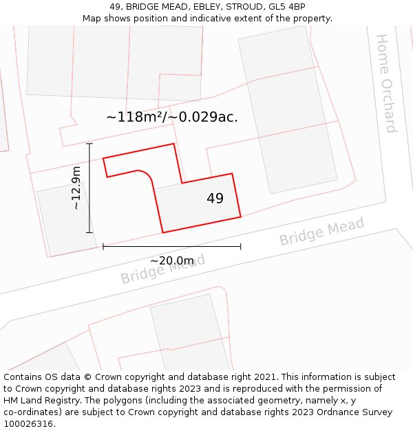49, BRIDGE MEAD, EBLEY, STROUD, GL5 4BP: Plot and title map