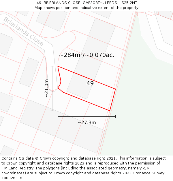 49, BRIERLANDS CLOSE, GARFORTH, LEEDS, LS25 2NT: Plot and title map