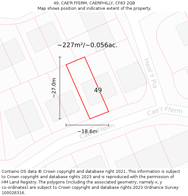 49, CAE'R FFERM, CAERPHILLY, CF83 2QB: Plot and title map