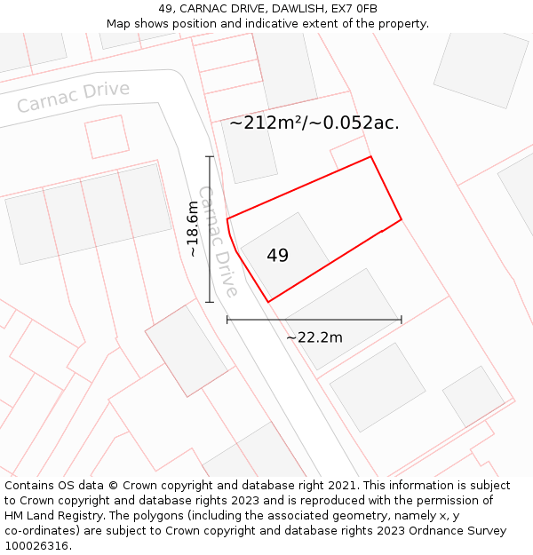 49, CARNAC DRIVE, DAWLISH, EX7 0FB: Plot and title map