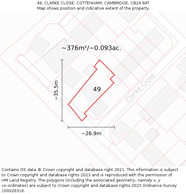 49, CLARKE CLOSE, COTTENHAM, CAMBRIDGE, CB24 8AT: Plot and title map