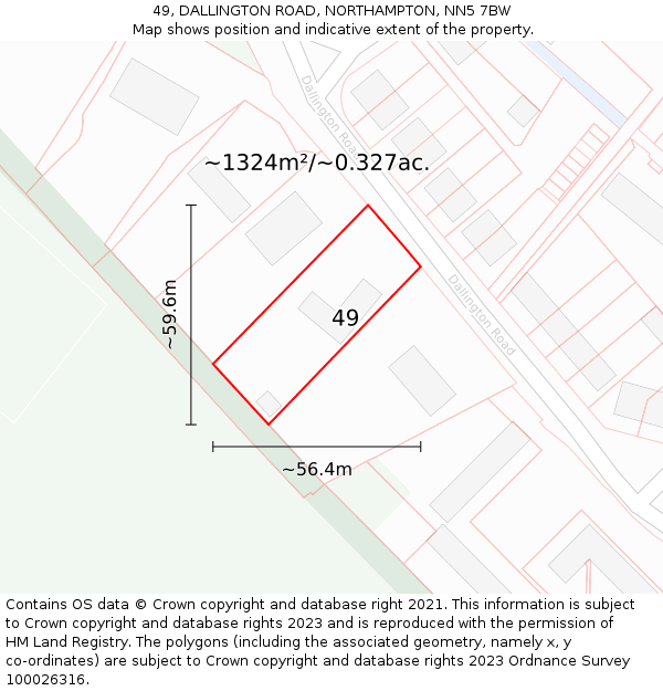 49, DALLINGTON ROAD, NORTHAMPTON, NN5 7BW: Plot and title map