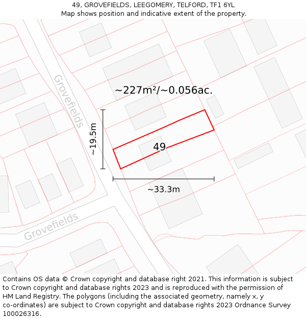 49, GROVEFIELDS, LEEGOMERY, TELFORD, TF1 6YL: Plot and title map