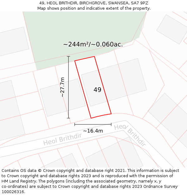49, HEOL BRITHDIR, BIRCHGROVE, SWANSEA, SA7 9PZ: Plot and title map