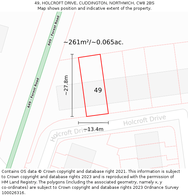 49, HOLCROFT DRIVE, CUDDINGTON, NORTHWICH, CW8 2BS: Plot and title map