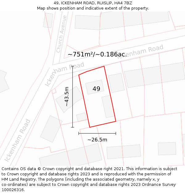 49, ICKENHAM ROAD, RUISLIP, HA4 7BZ: Plot and title map