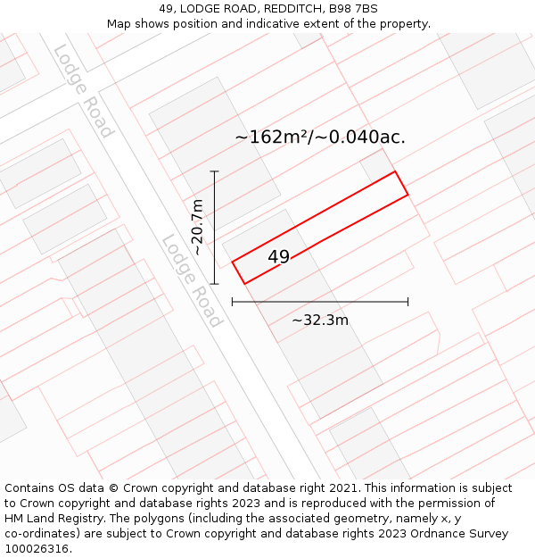 49, LODGE ROAD, REDDITCH, B98 7BS: Plot and title map