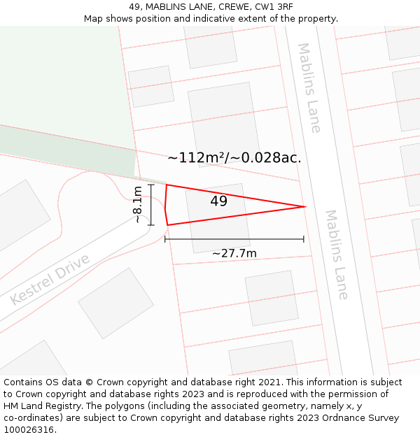 49, MABLINS LANE, CREWE, CW1 3RF: Plot and title map