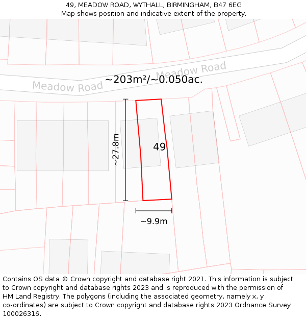 49, MEADOW ROAD, WYTHALL, BIRMINGHAM, B47 6EG: Plot and title map
