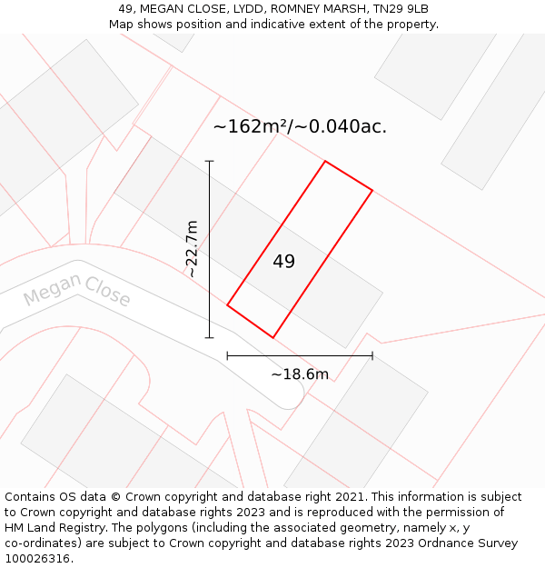 49, MEGAN CLOSE, LYDD, ROMNEY MARSH, TN29 9LB: Plot and title map
