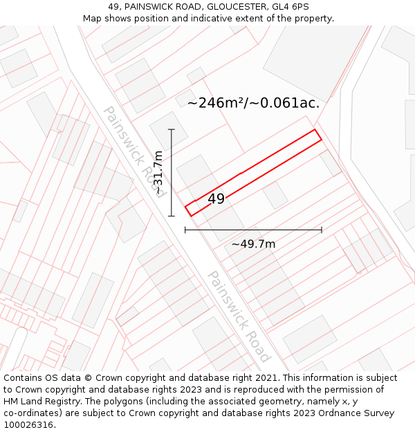 49, PAINSWICK ROAD, GLOUCESTER, GL4 6PS: Plot and title map