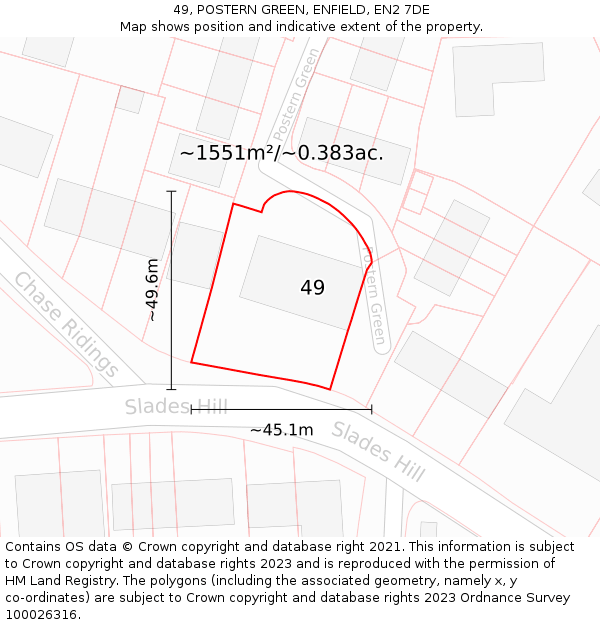 49, POSTERN GREEN, ENFIELD, EN2 7DE: Plot and title map