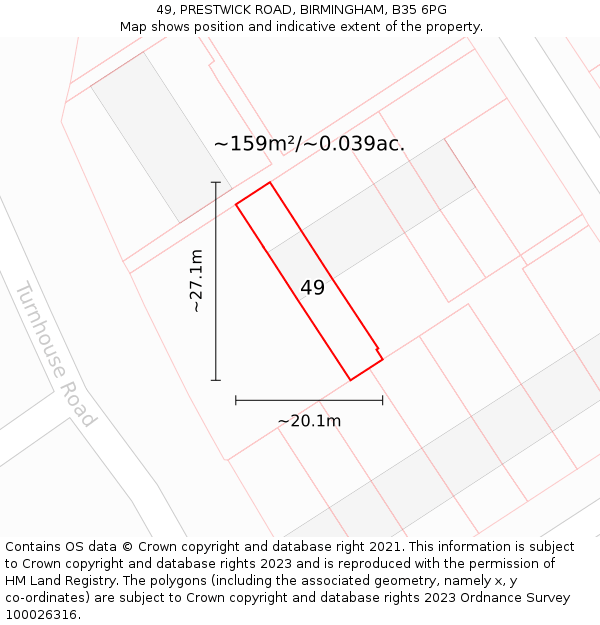 49, PRESTWICK ROAD, BIRMINGHAM, B35 6PG: Plot and title map