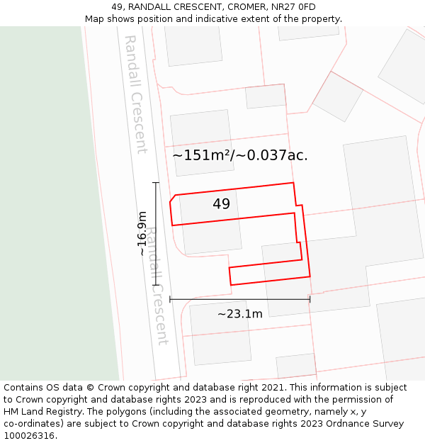 49, RANDALL CRESCENT, CROMER, NR27 0FD: Plot and title map