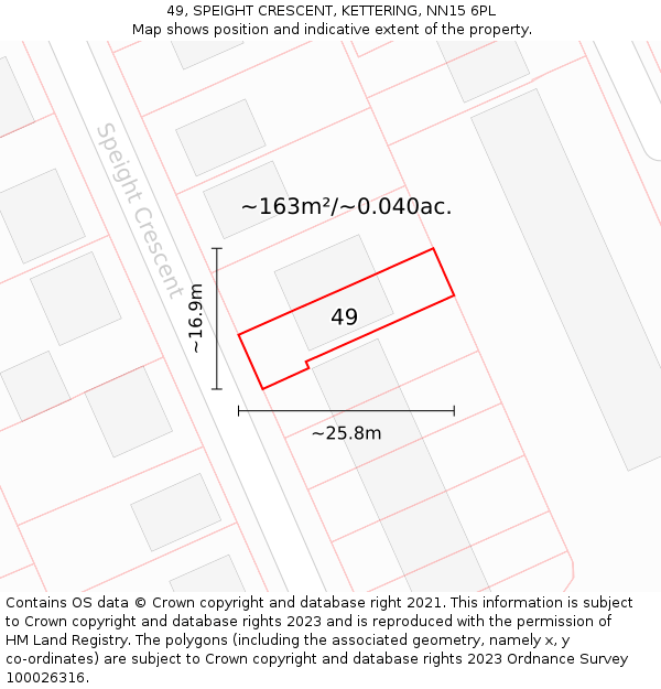 49, SPEIGHT CRESCENT, KETTERING, NN15 6PL: Plot and title map