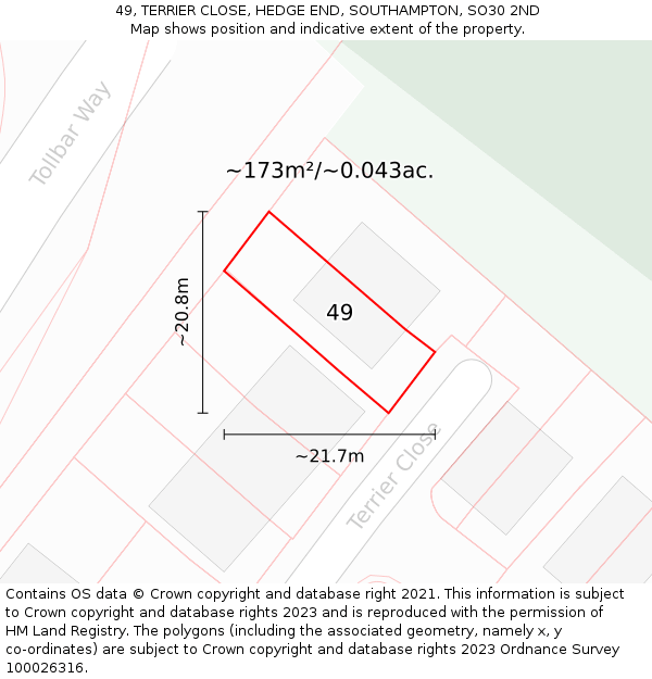49, TERRIER CLOSE, HEDGE END, SOUTHAMPTON, SO30 2ND: Plot and title map