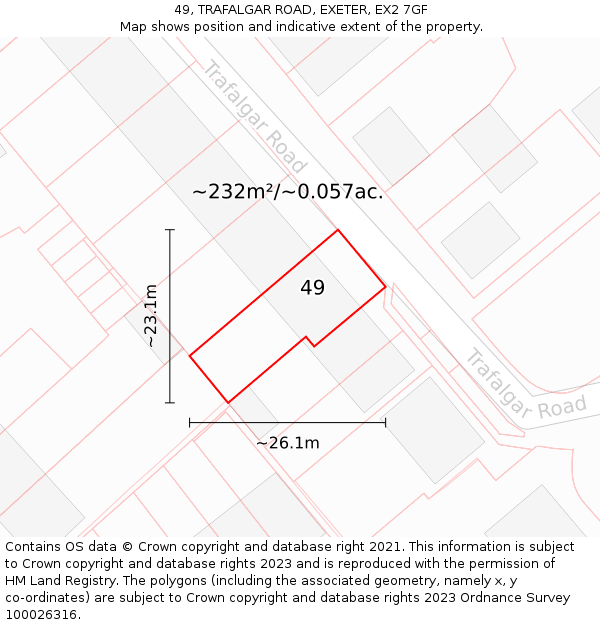 49, TRAFALGAR ROAD, EXETER, EX2 7GF: Plot and title map