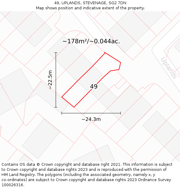 49, UPLANDS, STEVENAGE, SG2 7DN: Plot and title map