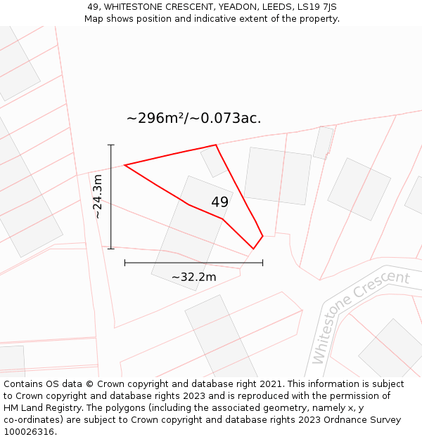 49, WHITESTONE CRESCENT, YEADON, LEEDS, LS19 7JS: Plot and title map